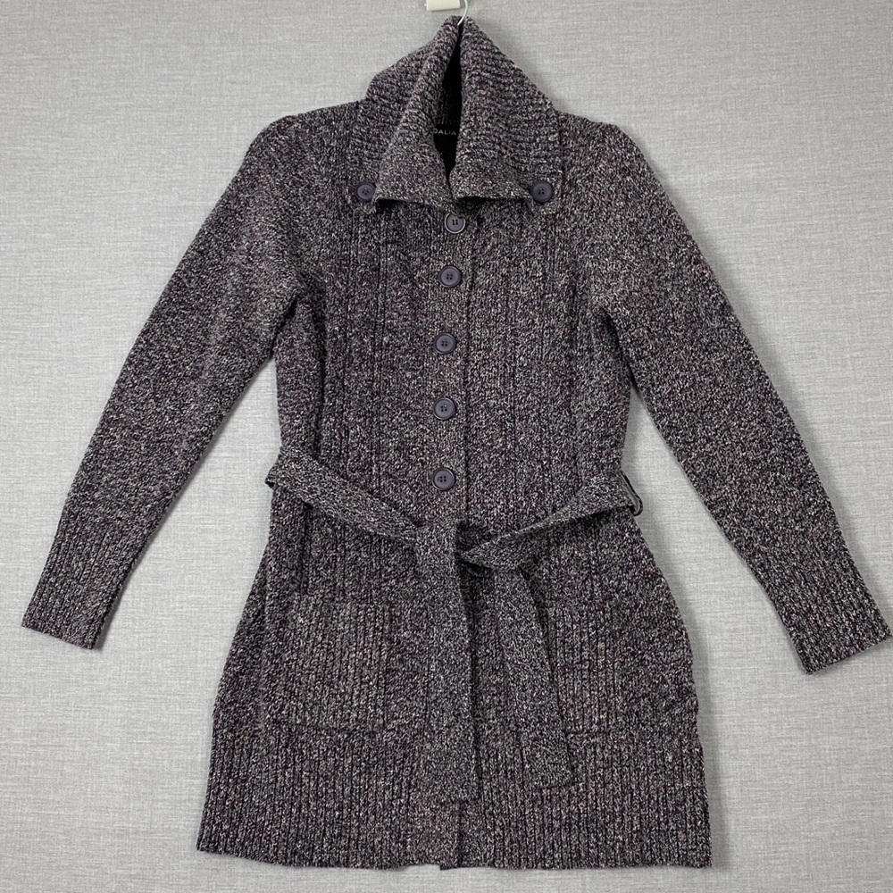 Dalia Button Up Cardigan Sweater Sz Medium Thick Tight Knit Fold Over Collar